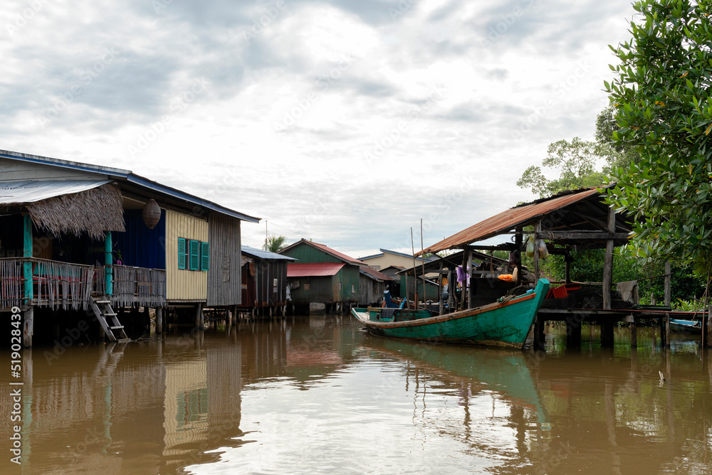 View of floating village in Kampot