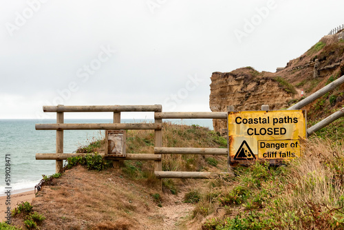 Sign: Coastal path closed - Danger of cliff falls