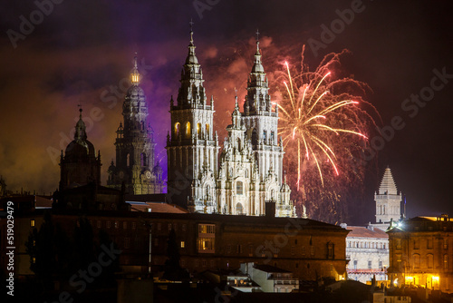Fireworks display over the Cathedral of Saint James in honor of the Day of St James Apostle Festival 2022 photo
