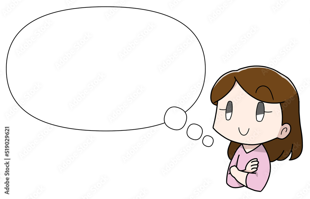 楽しそうに考える女性フキダシ付き 楽しそうに考える女性フキダシ付き