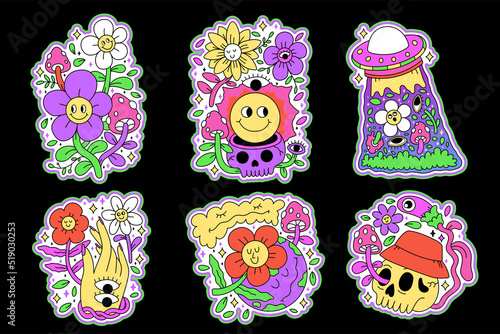 trippy skull flower doodle illustration design