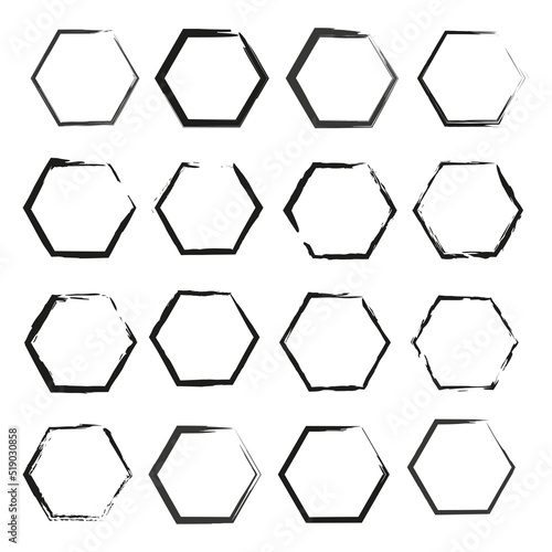 Brush hexagons. Brush texture. Geometric element. Circle geometric shape. Vector illustration. stock image. 