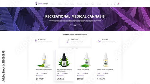 Cannabis store, website design template and interface elements