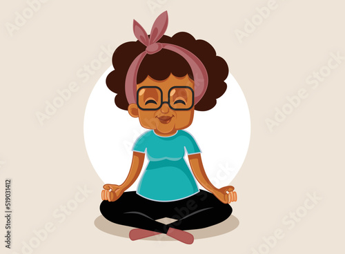 Elderly Woman Sitting in Yoga Pose Vector Cartoon Illustration. Senior granny mediating and stretching during workout session
