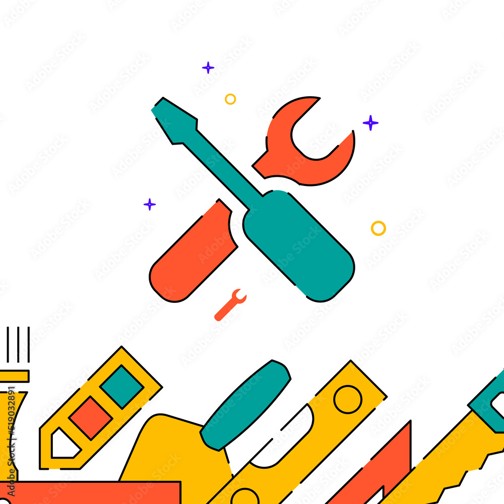 Screwdriver and wrench work tool filled line vector icon, simple illustration, related bottom border. Screwdriver and wrench work tool filled line vector icon, simple illustration, related bottom border.