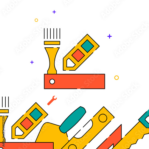 Brush, color fan work tool filled line vector icon, simple illustration, related bottom border.