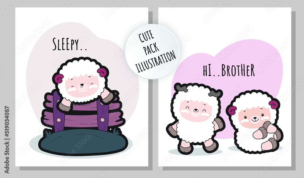 Flat cute baby sheep collection illustration set Flat cute baby sheep collection illustration set