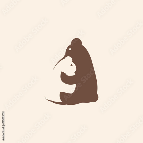 Bear mom and baby logo design illustration