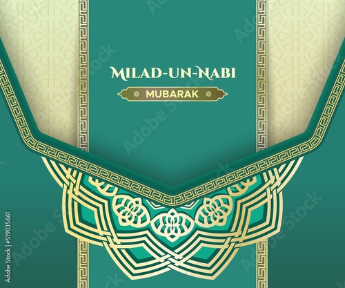 milad un nabi Mohammad greeting card with geometric pattern and Arabic mandala design