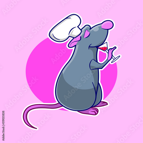 Premium vector l cute ratatouille rat drinking. mascot design, logo design