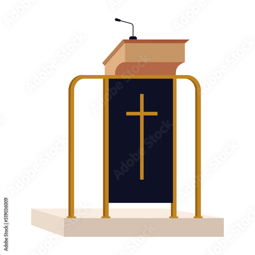 Church Ambo, podium, lectern, Liturgy of the Word. Flat Vector Illustration.