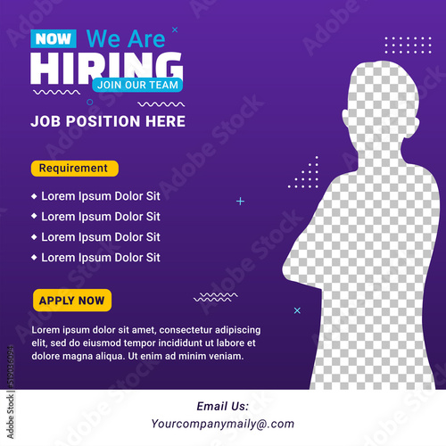 Poster for we are hiring. employees needed. Social media template job vacancy recruitment