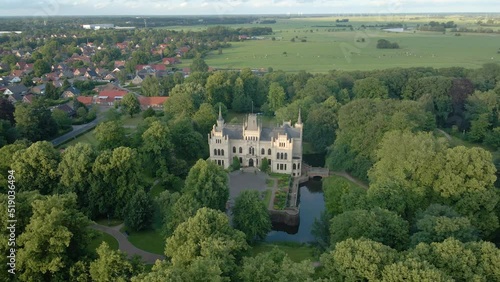 Aerial View Of Castle Evenburg Center For Horticulture At Evenburger Park In Leer, Germany. 