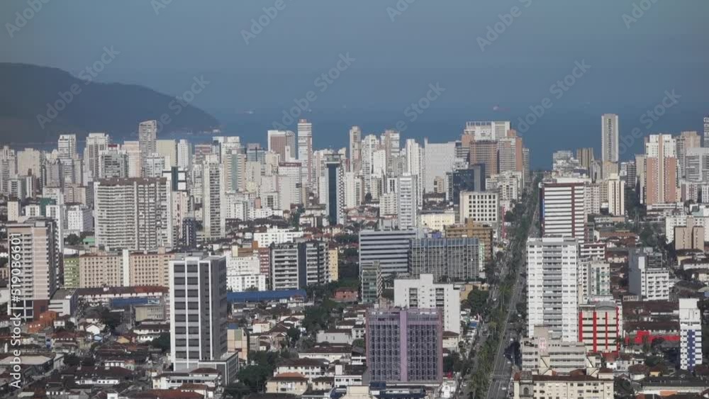 Cityscape of Santos, Brazil, Central Neighborhood Buildings and Streets at Sunny Evening Cityscape of Santos, Brazil, Central Neighborhood Buildings and Streets at Sunny Evening