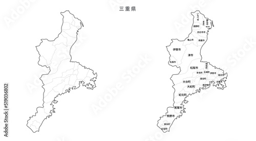 日本　白地図　三重県（市区町村）