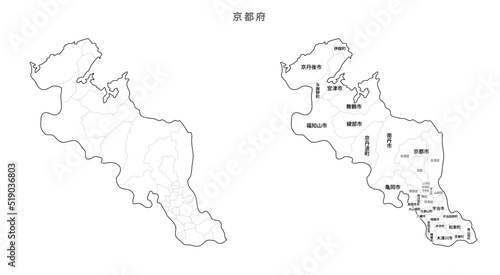 日本　白地図　京都府（市区町村）