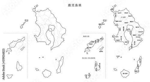 日本　白地図　鹿児島県（市区町村）