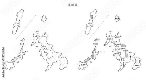 日本　白地図　長崎県（市区町村）