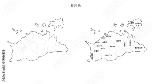 日本 白地図 香川県（市区町村）