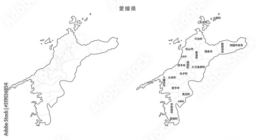 日本 白地図 愛媛県（市区町村）
