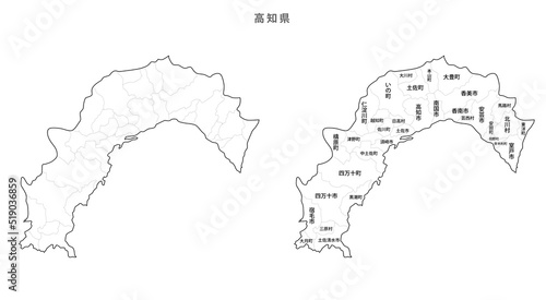 日本　白地図　高知県（市区町村） photo