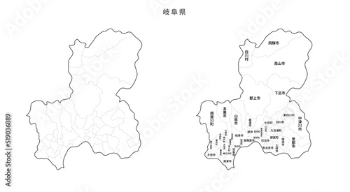 日本　白地図　岐阜県（市区町村） photo
