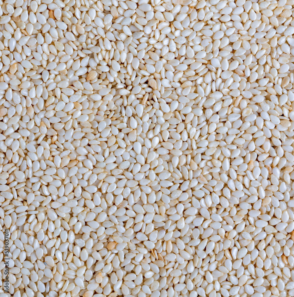 a large number of white dried sesame seeds
