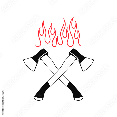vector illustration of ax with fire
