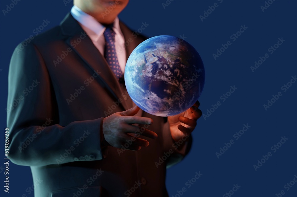 3D Illustration. 3D Rendering , Businessman is holding the world , concept, viral marketing business 3D Illustration. 3D Rendering , Businessman is holding the world , concept, viral marketing business