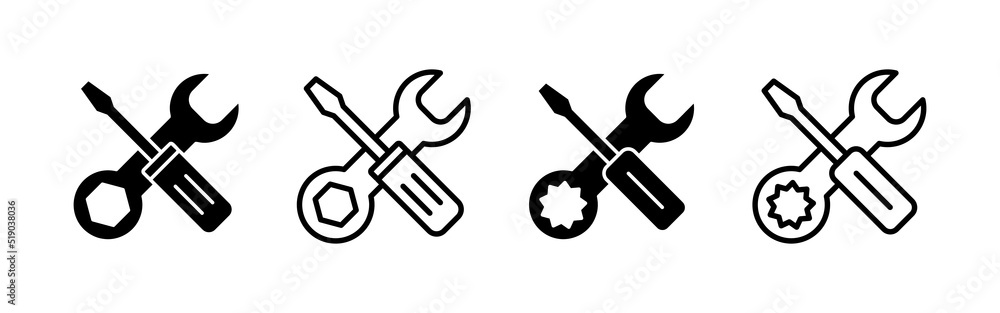 Repair tools icon vector. tool sign and symbol. setting icon. Wrench and screwdriver. Service Repair tools icon vector. tool sign and symbol. setting icon. Wrench and screwdriver. Service