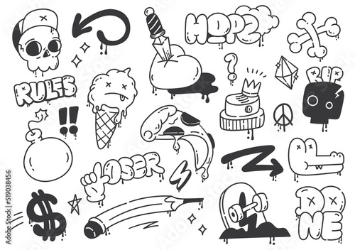 Set of hand drawn graffiti doodle vector illustration