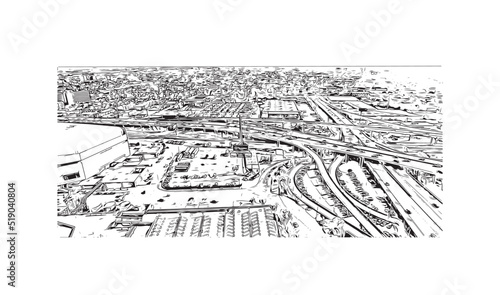 Building view with landmark of New Orleans is the 
city in Louisiana. Hand drawn sketch illustration in vector.