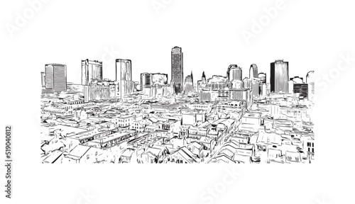 Obraz na płótnie Building view with landmark of New Orleans is the
city in Louisiana. Hand drawn sketch illustration in vector. w salonie
