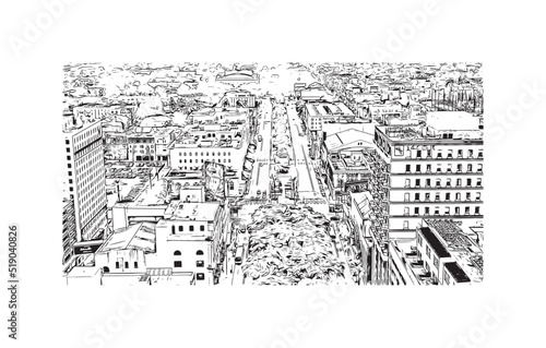 Building view with landmark of New Orleans is the 
city in Louisiana. Hand drawn sketch illustration in vector.