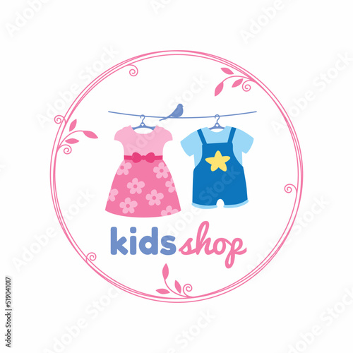 Kids Shop Circle Hanging Child Clothes Logo Design
