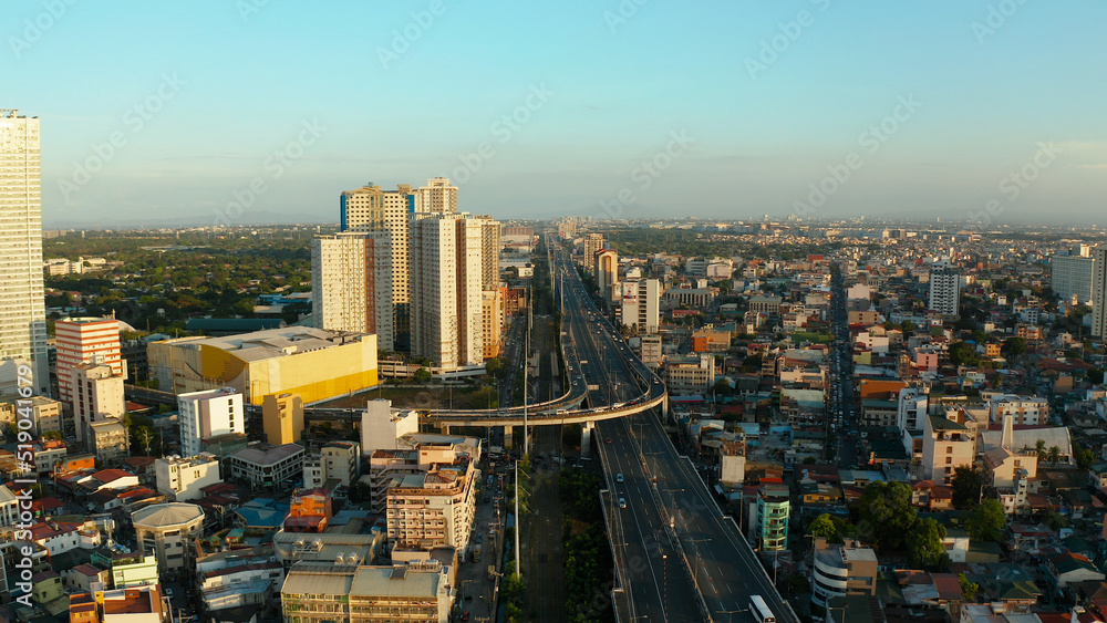 Cityscape of Makati, the business center of Manila. . Asian metropolis view from above. Travel vacation concept.