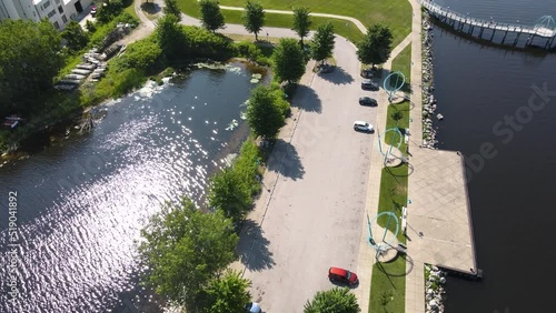 Low flyover of heritage Landing near American Flag photo