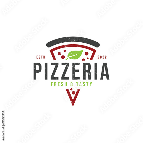 Illustration vector graphic logo italian pizzeria of perfect for fast food restaurant. Line style minimalistic pizza restaurant vector symbol