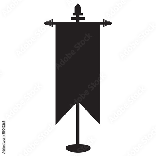battle flag icon on white background. war banner for games. medieval vertical flag with flagpole for game. flat style.