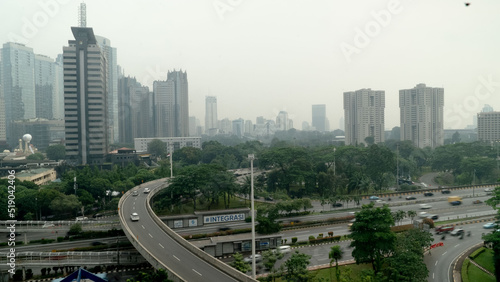 Jakarta, Indonesia on June 24, 2022: Full Shot. Coinciding with the anniversary of DKI Jakarta, Jakarta has officially become the city with the worst air quality and urban pollution in the world!