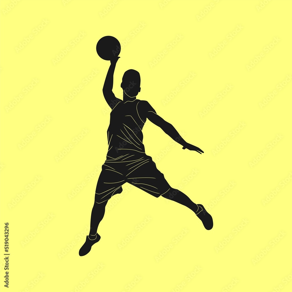 basketball player silhouette Leaping slam dunks jump vector illustration isolated 