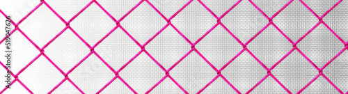 Pink wire net, metal steel mesh pattern. Isolated fence, security barrier, grid construction texture with chain links. Wall or border seamless, netting, surrounding, Realistic 3d vector illustration