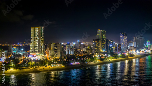The coastal city of Nha Trang seen from above at night. This is a famous city for cultural tourism in central Vietnam © huythoai