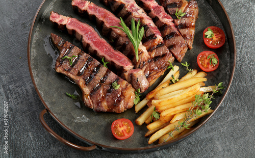 Grilled steak with french fries.