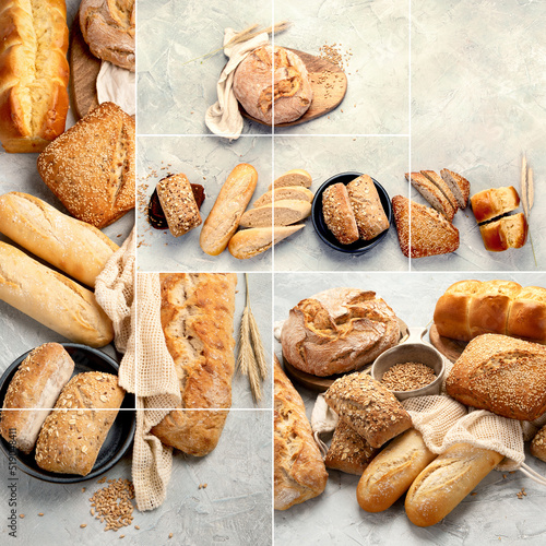 Collage made of fresh baked bread.