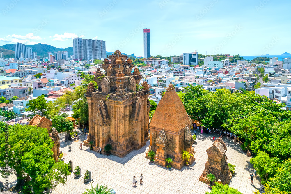Appeal architectural complex Po Nagar Cham towers, Nha Trang, Vietnam with  three hierarchical church tower of Cham goddess State Pharmaceutical  national monument Stock Photo | Adobe Stock