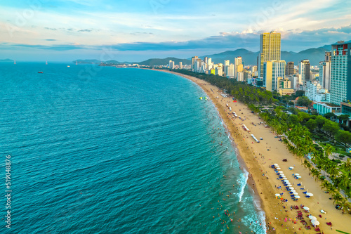 Photography The coastal city of Nha Trang, Vietnam seen from above in the afternoon with its