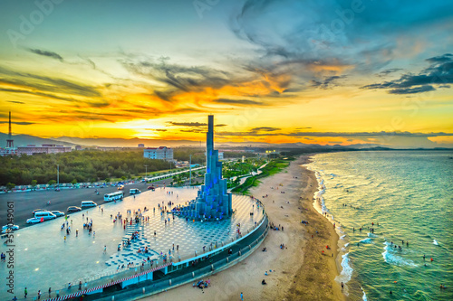 Sunset at Nghinh Phong cape, Phu Yen, Vietnam, with square, beach, park, beautiful sunset sky. Nghinh Phong Is A New Symbol Of Phu Yen