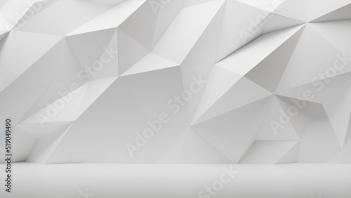 Polygon 3D Wall Wallpaper with White Modern Surface. Light 3D Render. photo