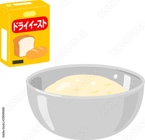箱入りのドライイーストと膨らんだパン生地